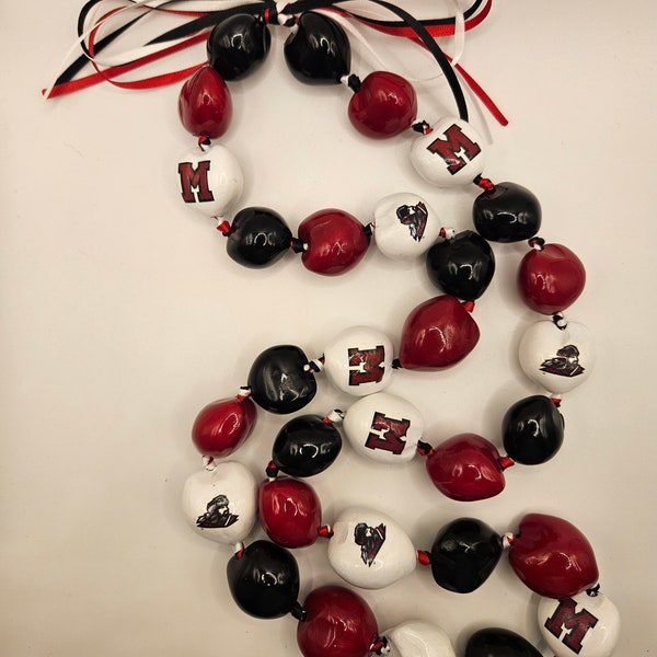 Made To Order Custom Mansfield University of Pennslyvania Mountaineers college graduation class of 2024 red and black kukui nut lei stole