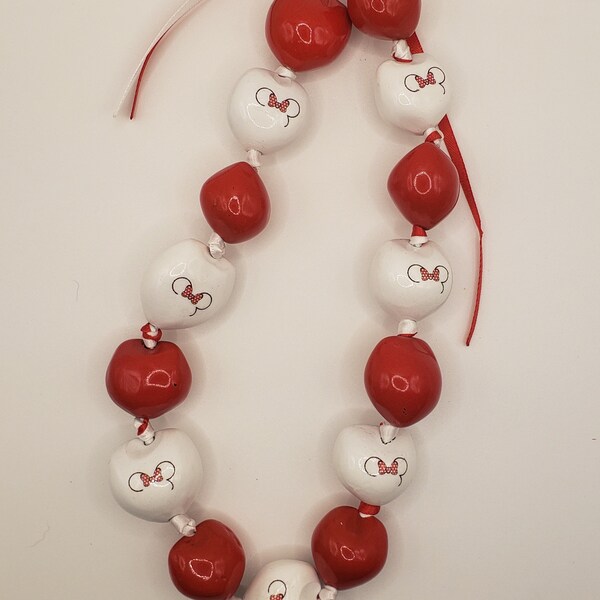 Made To Order Custom Disney Minnie Mouse red bow kukui nut lei