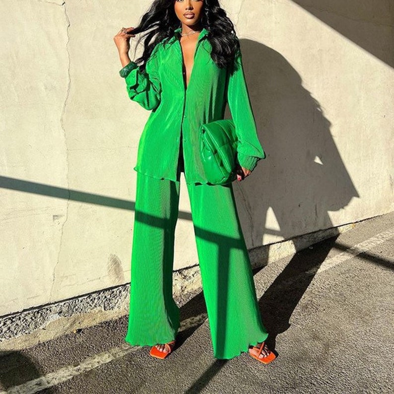 Pleated Two Piece Pants Setwomens Suitmatching Setpleated Etsy