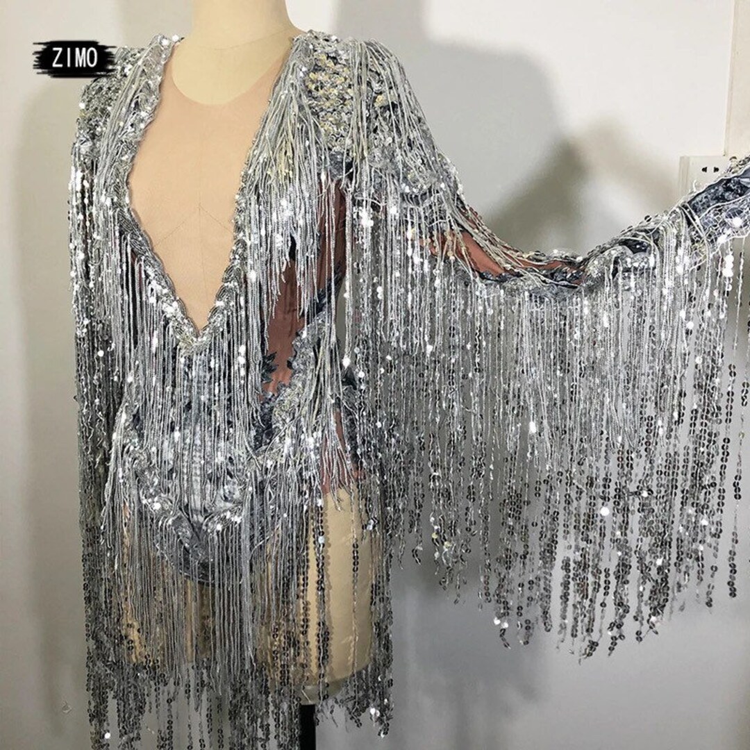 Sparkly Sequins Fringe Bodysuitfringe Outfitfestival Etsy