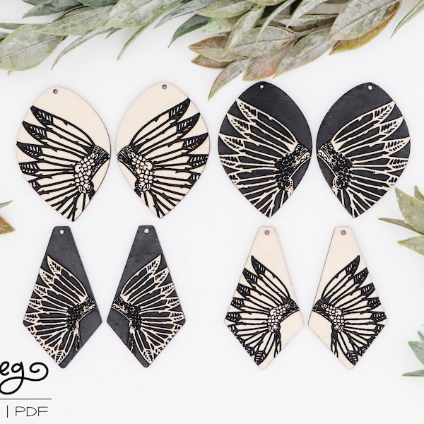 Floral Headdress Two Shapes Drop Laser Engraved Earrings Digital Download