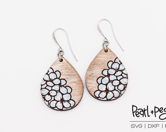 Hydrangea Medium Drop Laser Engraved Earrings Digital Download