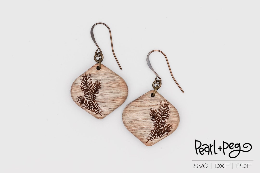 Pine Branch Bauble Laser Engraved Earrings Digital Download Etsy