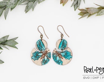Ruffled Butterfly 2 Part Laser Engraved Earrings Digital Download