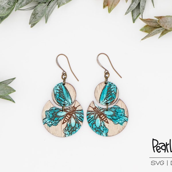 Ruffled Butterfly 2 Part Laser Engraved Earrings Digital Download