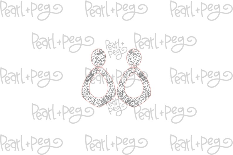 Puede incluir: Un par de pendientes de aro con estampado en blanco y negro. Los pendientes tienen forma de l&aacute;grima con un dise&ntilde;o floral.