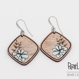 Minimalist Floral Quad Laser Engraved Earrings Digital Download