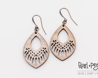 Tribal Drop Cutout Laser Engraved Earrings Digital Download