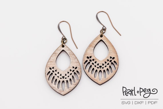 Tribal Drop Cutout Laser Engraved Earrings Digital Download
