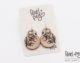 Floral Bouquet Semi Circles Laser Engraved Earrings Digital Download