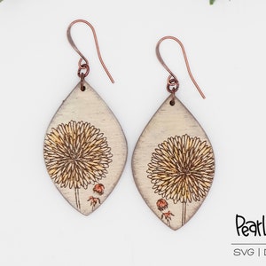 Dandelion Drop Laser Engraved Earrings Digital Download