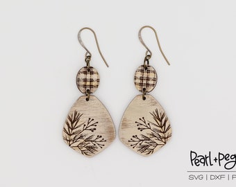 Tartan 2 Part Pine Needle Laser Engraved Earrings Digital Download