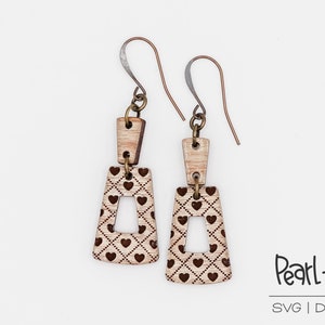 Quilted Heart Long Two Part Laser Engraved Earrings Digital Download