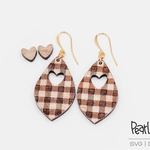 Plaid Heart Hoop Drop Laser Engraved Earrings Digital Download