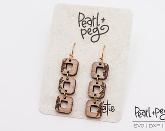 Square Hoops Leaves Laser Engraved Earrings Digital Download