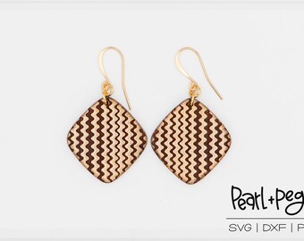 Ric Rac Rounded Diamond Laser Engraved Earrings Digital Download