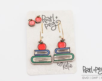 Teacher Books with Studs Laser Engraved Earrings Digital Download