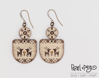 Scandinavian Deer 2 Part Laser Engraved Earrings Digital Download
