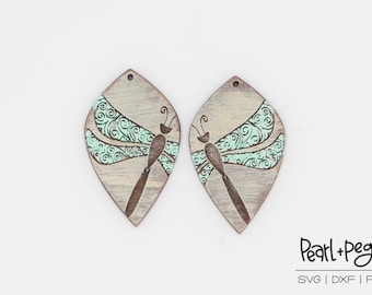 Swirly Dragonfly Laser Engraved Earrings Digital Download