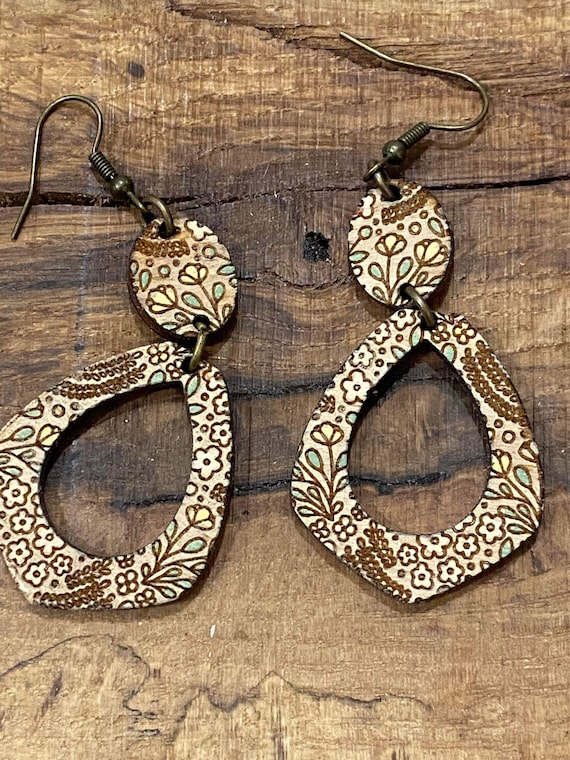 Floral Medley 2 Part Hoop Drop Laser Engraved Earring Digital Download