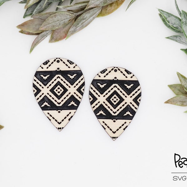 Aztec Banner Teardrop Laser Engraved Earrings Digital Download