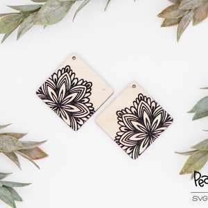 Modern Mandala Diamond Laser Engraved Earrings Digital Download