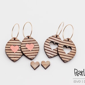 Dainty Heart and Stripes Laser Engraved Earrings Digital Download