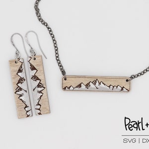 Mountain Bar Necklace and Earrings Set Laser Engraved Digital Download