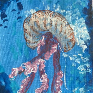Jellyfish Hand painted acrylic 5x7 Canvas board