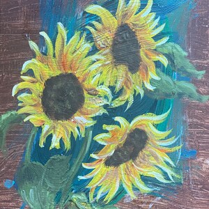 Sunflower painted acrylic 9x12 canvas board