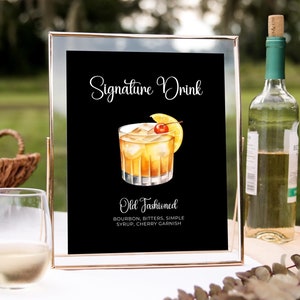 Signature Drink Sign | Signature Cocktail Sign | His and Hers Drinks | Wedding Bar Menu Sign | Custom Cocktails | Black and White | SD05
