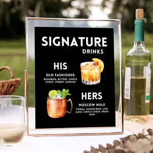 Signature Drink Sign | Signature Cocktail Sign | His and Hers Drinks | Wedding Bar Menu Sign | Custom Cocktails | Black and White | SD02
