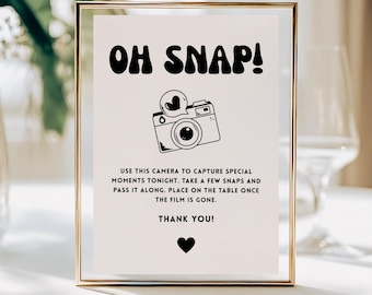 Oh Snap Disposable Camera Retro Wedding Sign | Printable, Editable | Camera Photo Sign | Canva Digital Download | Disco Groovy Boho | MS02