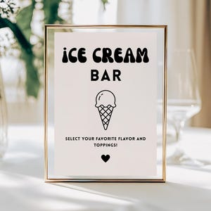 Ice Cream Bar Retro Table Sign | Printable, Editable | Wedding Ice Cream Station Sign  | Ice Cream Sundae | Canva Digital Download | MS02