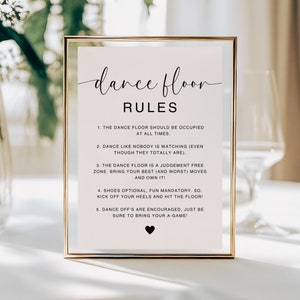 Dance Floor Rules Modern Wedding Table Sign | Printable, Editable | Minimalist Funny Wedding Dancing Sign | Canva Digital Download | MS01