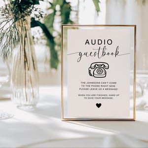 Audio Guestbook Modern Wedding Sign | Printable Editable | Phone Message Guestbook Sign | Leave us a Message | Canva Digital Download | MS01