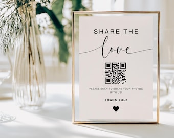 Share the Love Modern Wedding Sign | Printable, Editable | Wedding QR Code Sign Template | Share Photos Sign | Canva Digital Download | MS01