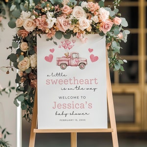 A Little Sweetheart is on the Way Baby Shower Sign | Valentines Day Baby Shower | Heart Theme, Pink | Foam Board, Poster, Canvas | BW07