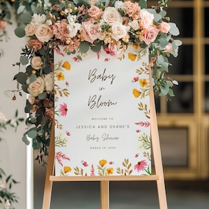 Baby in Bloom Welcome Sign | Wildflower Baby Shower Sign | Butterfly Baby Shower Sign | Pink Girl Shower | Foam Board, Poster, Canvas | BW12