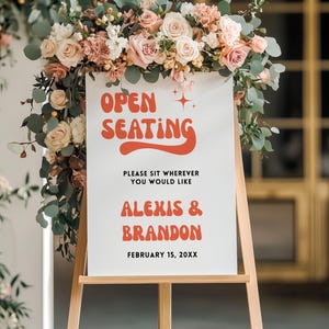 Retro Open Seating Wedding Sign | No Sides Wedding Ceremony Sign | Sit Anywhere Sign | 60s, 70s, Disco, Boho | Foam Board, Canvas and Poster