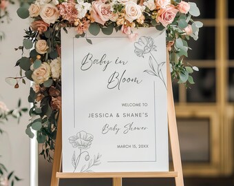 Baby in Bloom Welcome Sign | Wildflower Baby Shower Sign | Minimalist Baby Shower Decor | Gender Neutral | Foam Board, Poster, Canvas | BW13