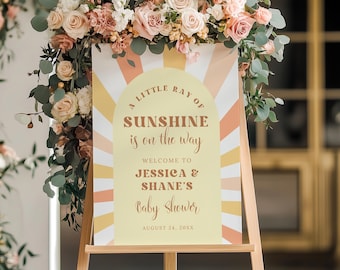 A Little Ray of Sunshine is on the Way Baby Shower Welcome Sign | Spring Baby Shower Sign | Neutral Baby Shower | Foam Board, Canvas | BW25