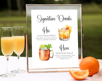 Signature Drink Sign | Signature Cocktails Sign | His and Hers Drinks | Wedding Bar Menu Sign | Custom Wedding Cocktail Menu | SD05
