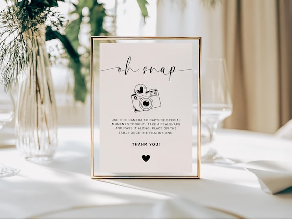 Oh Snap Disposable Camera Modern Wedding Sign | Printable, Editable | Disposable Camera Photo Sign | Canva Digital Download | MS01