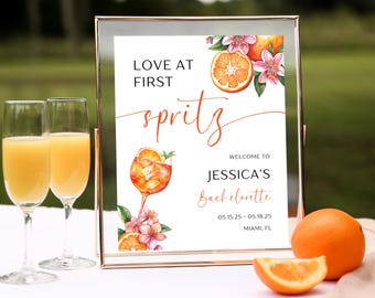 Love at First Spritz Bachelorette Sign | Aperol Spritz Bach Party Welcome Sign | Italian Bachelorette | Foam Board, Canvas, Poster | AP01