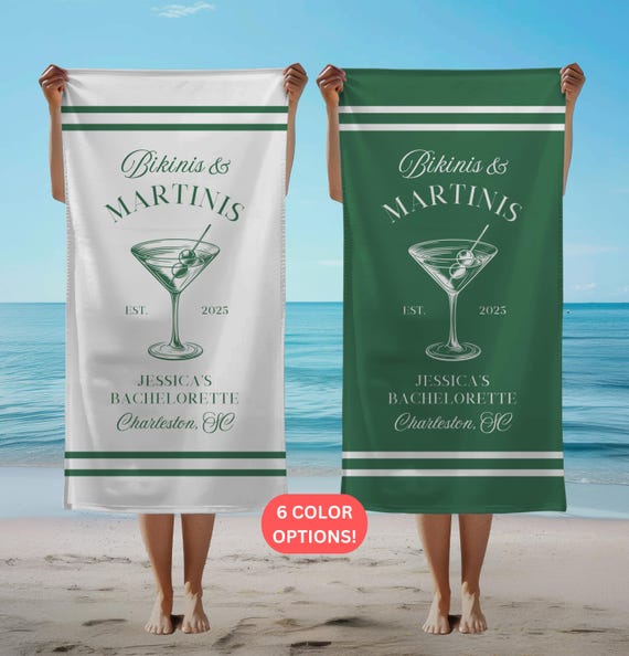 Bikinis and Martinis Bachelorette Beach Towel | Tinis and Bikinis | Personalized Beach Towel | Bridesmaids Gift | Bachelorette Favor