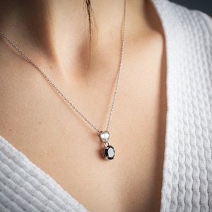 Onyx Silver Necklace, Gemstone Zircon Necklace, Sterling Silver Onyx Necklace, Silver Pendant, Gift for Her, Birthday Gift