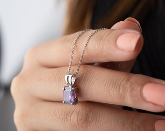 June Birthstone Silver Necklace, Alexandrite Zircon Necklace, Birthday Gift,Sterling Silver Alexandrite Necklace,Silver Pendant,Gift for Her