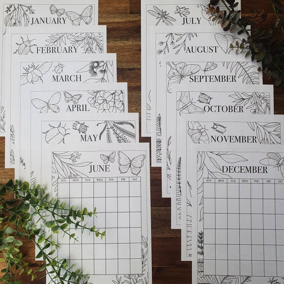 Colouring in Calendar DIGITAL DOWNLOAD | Etsy