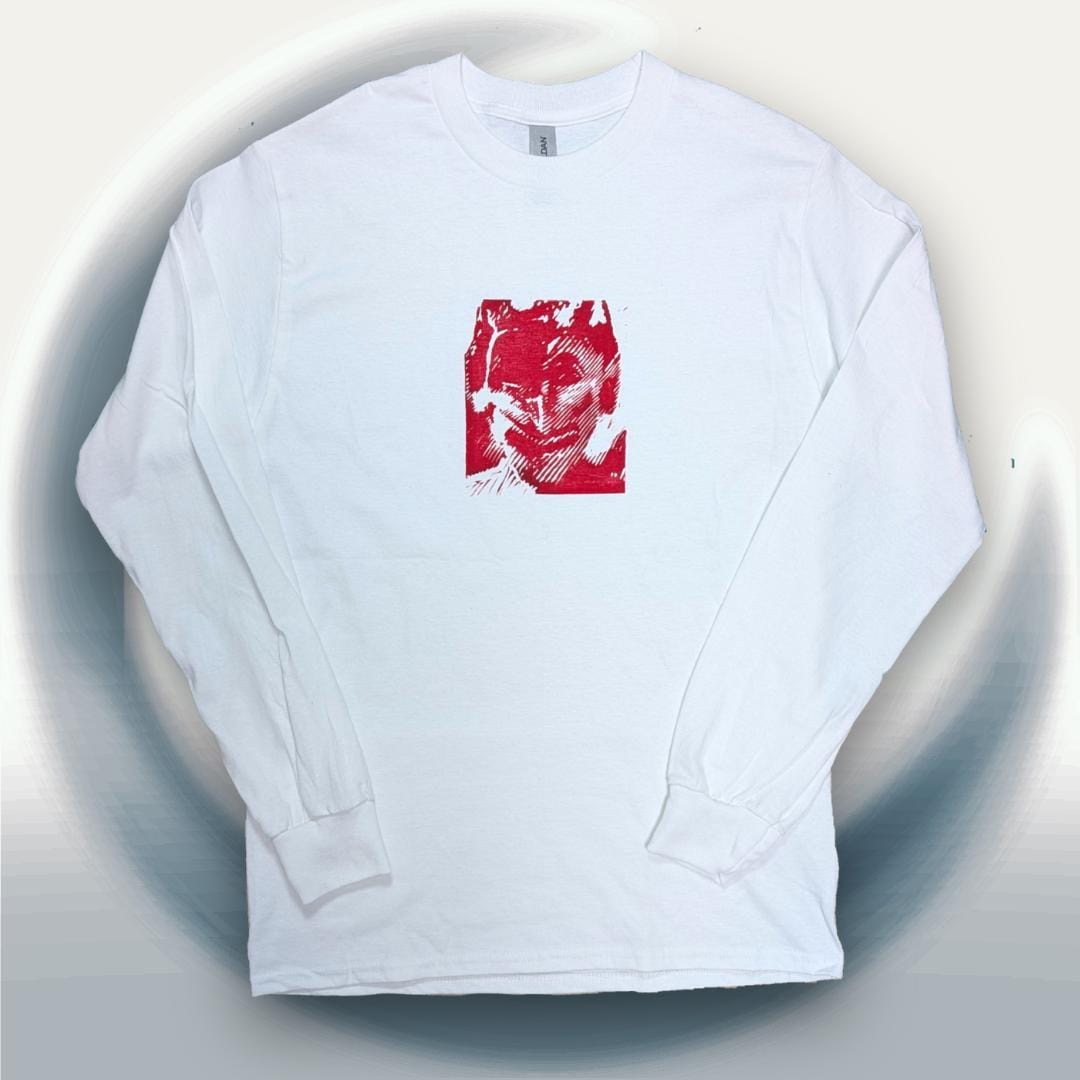 Dream Demon Red Print on White Long Sleeve Shirt/linocut Lino
